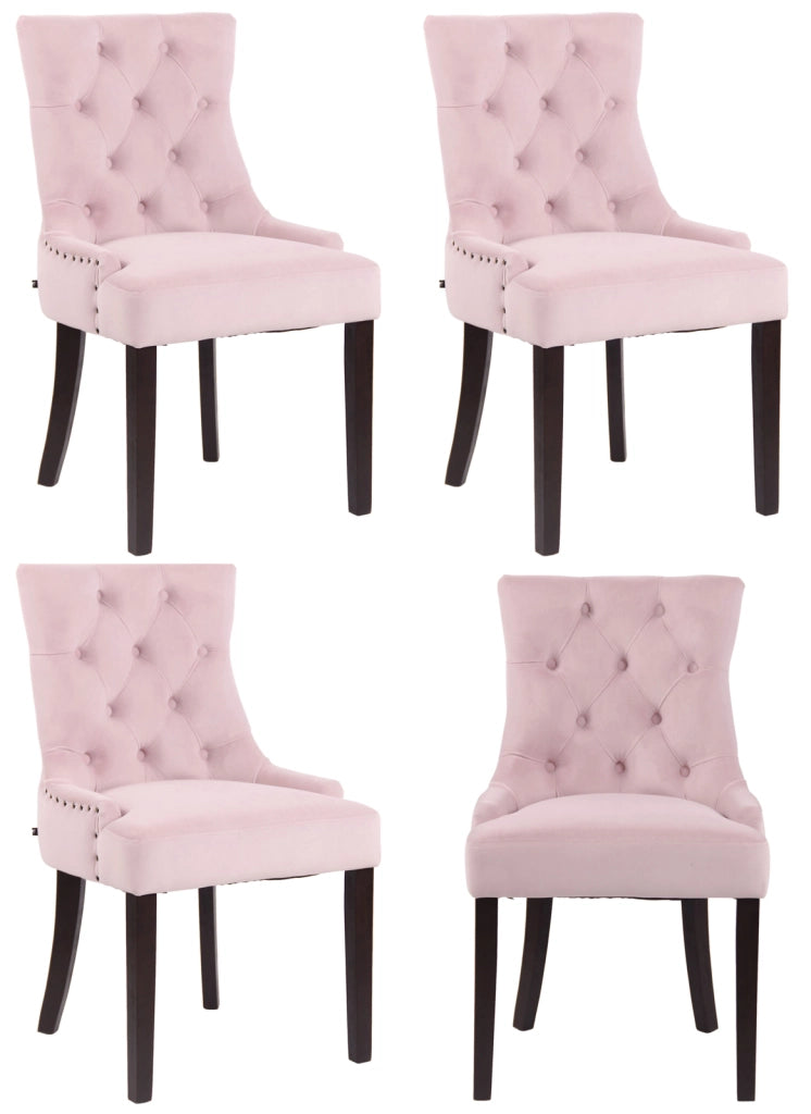 Set 4 poltrone pranzo Aberdeen in velluto rosa,antico
