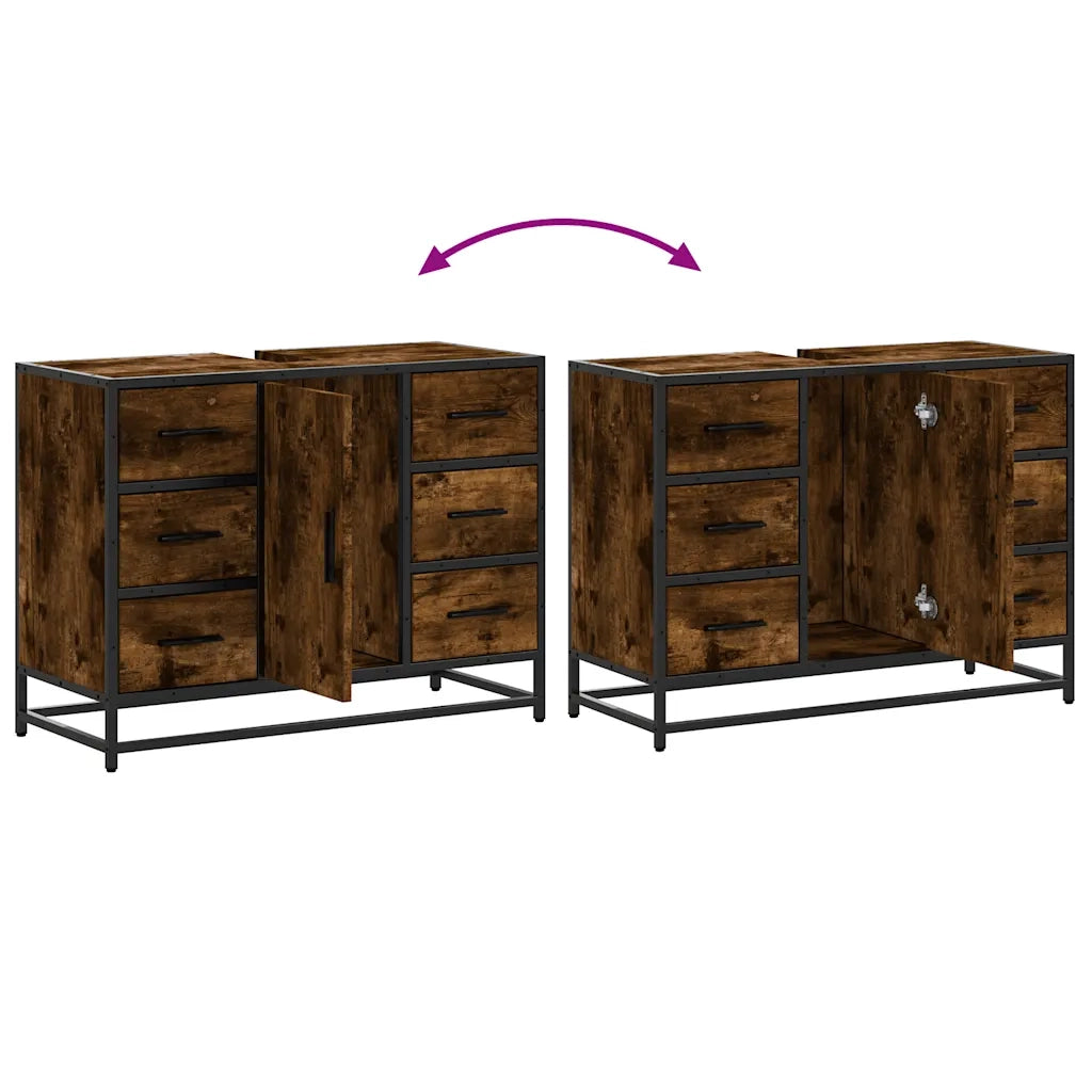 Mobile Lavabo | Armadio Lavabo Bagno Rovere Fumo 60x30x60 cm Legno Multistrato