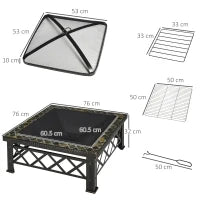 Braciere da Giardino con Coperchio Parascintille e Griglia per Barbecue in Metallo 76x76x47cm Nero