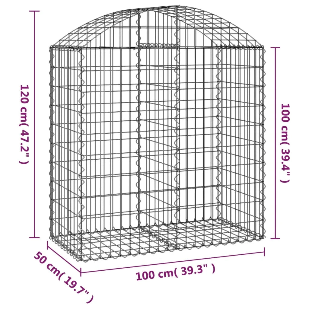 Cesto gabbione recinzione a gabbia muro di contenimento ad arco 100 x 50 x 100/120 cm ferro zincato argento 02_0039960