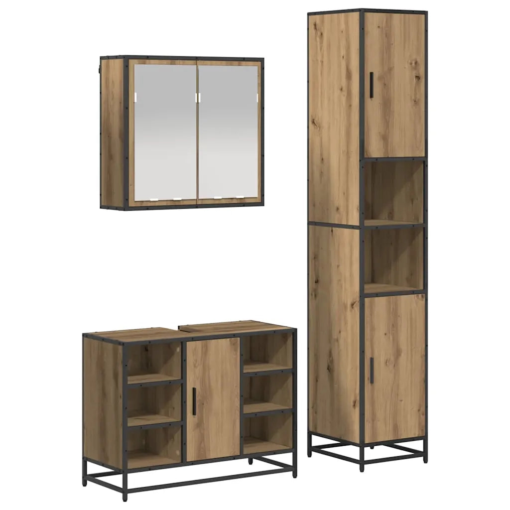 Set di mobili per il bagno con porta 3 pcs Rovere artigianale 3402546