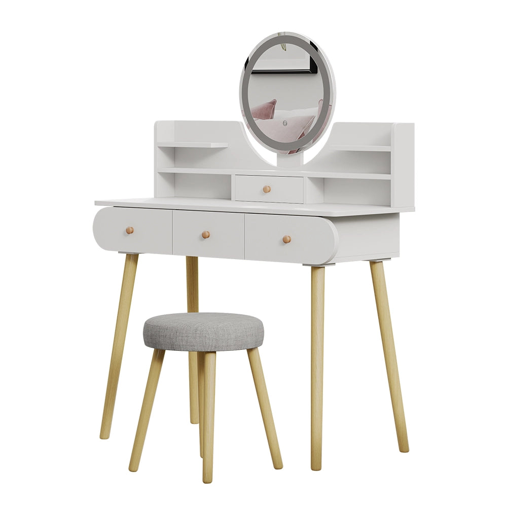 Vicco Tavolo da toilette Bianco 100 cm con specchio LED e sgabello