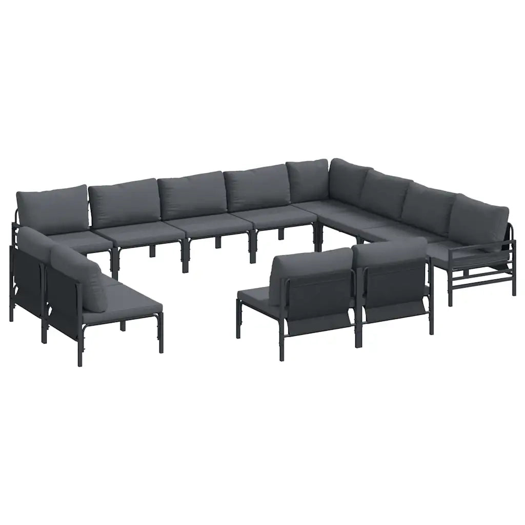Set Divano da Giardino con cuscino 12 pcs Nero Acciaio 3379030