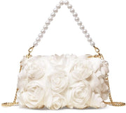 Borsa a Mano per Donna con Fiori 3D in Chiffon per Matrimonio, Prom, Festa