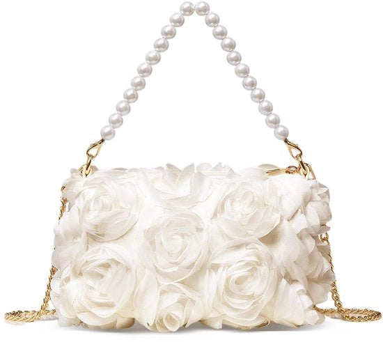 Borsa a Mano per Donna con Fiori 3D in Chiffon per Matrimonio, Prom, Festa