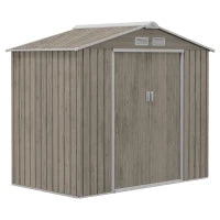 Casetta da Giardino in Metallo con Prese d'Aria e Doppia Porta Scorrevole, 2.1x1.3m, Marrone Chiaro