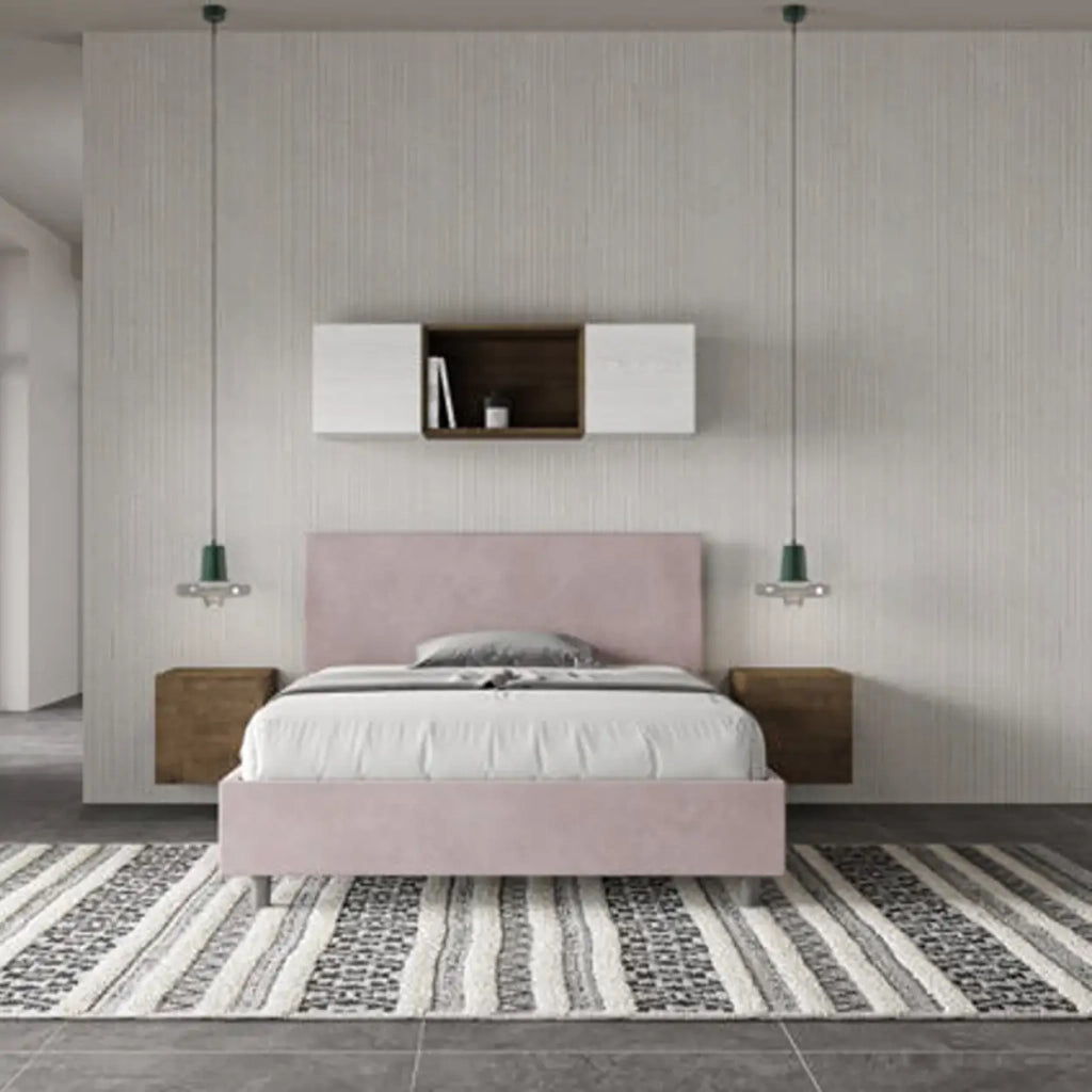 Letto matrimoniale francese senza rete imbottito 140x210 microfibra glicine Adele