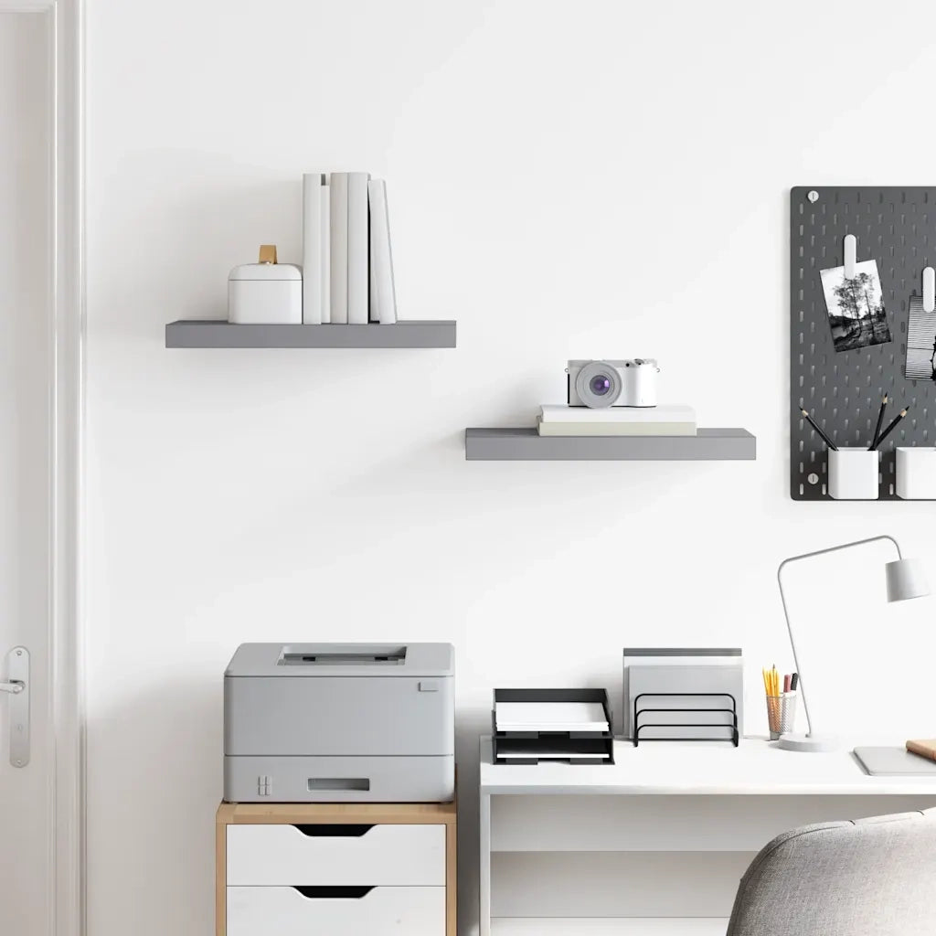 2 pz Scaffali a Parete | Ripiano a parete | Mensole a Parete Grigi 50x23x3,8 cm in MDF