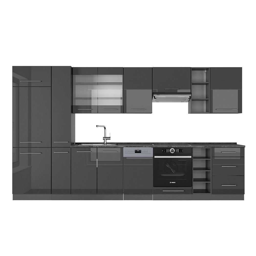 Cucina componibile Fame-Line Antracite lucido/Antracite 355 cm senza piano di lavoro Vicco