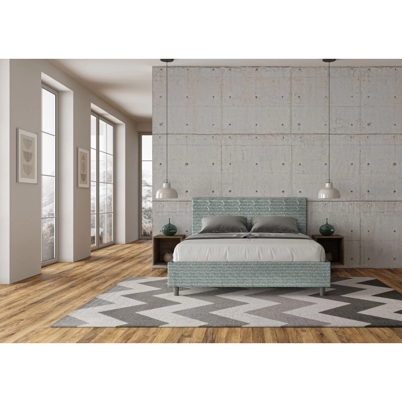 Letto imbottito Matrimoniale 160x210 cm tessuto Aragona Adele - Con rete,Azzurro
