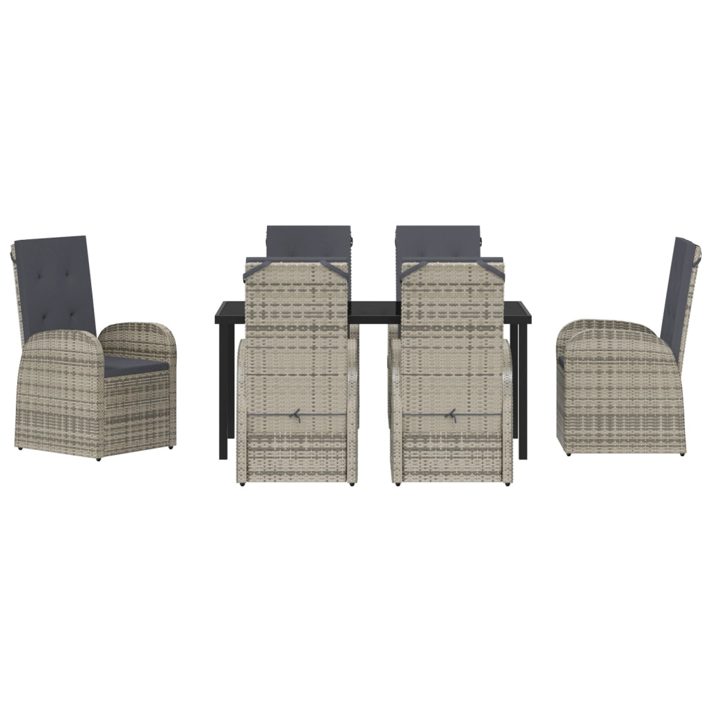 Set da Pranzo da Giardino 7 Pezzi con Cuscini Grigio in Polyrattan