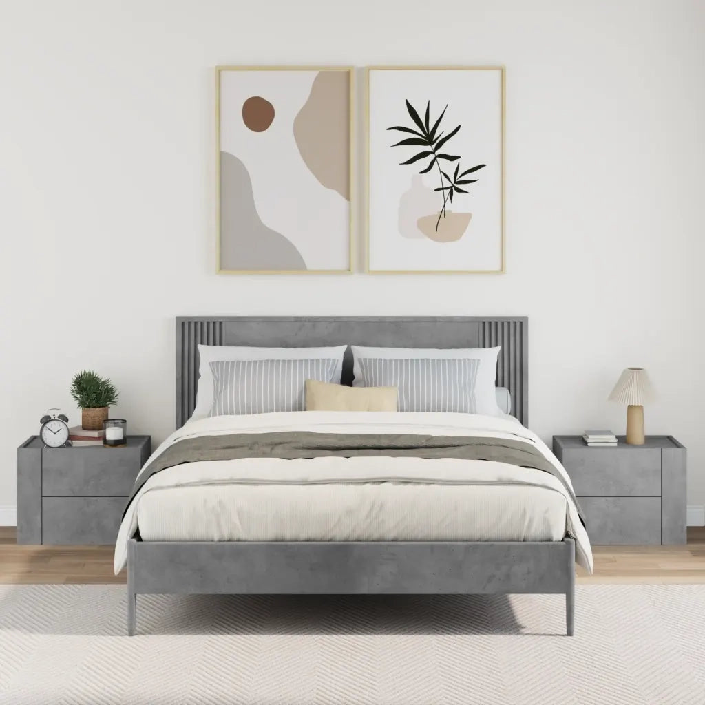 Comodini a Muro 2 pz-Set di 2 Tavolino da notte Grigio Cemento 45x30x35 cm 348542