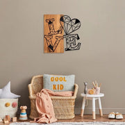 Accessorio di parete in legno stile - design moderno - 1 pezzo - noce e nero - 56 x 58 cm