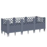 Fioriera rialzata per piante fiori patio giardino con picchetti 123,5 x 43,5 x 43,5 cm PP grigio 02_0038182