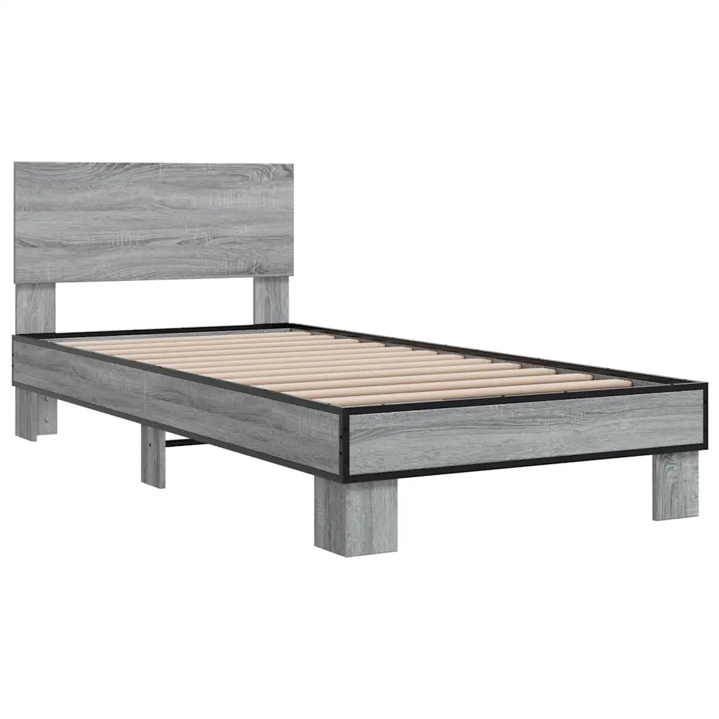 Letto singolo | Letto per adulti | Giroletto Grigio Sonoma 75x190cm in Legno Multistrato e Metallo