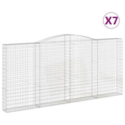 Cestini gabbioni recinzione a gabbia muro di contenimento ad arco 7 pezzi 400 x 30 x 180/200 cm ferro zincato argento 02_0041124