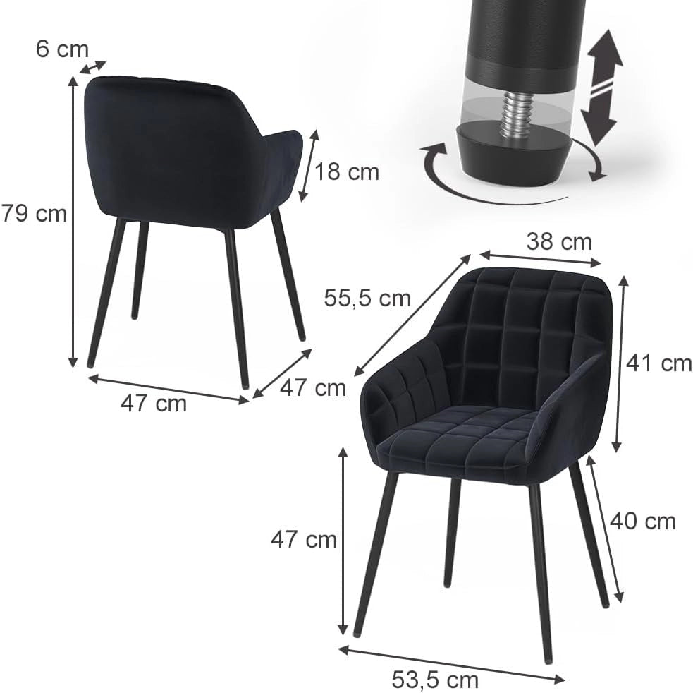 sedie Relio, Nero, 53.5 x 55.5 cm, con piedini antiscivolo e superficie facile da pulire