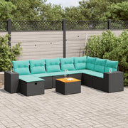 Set Divani da Giardino 9 pz con Cuscini Nero in Polyrattan 3325886