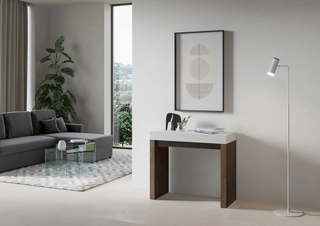 Consolle Allungabile 90-300x40x77 cm in Nobilitato Bianco e Noce