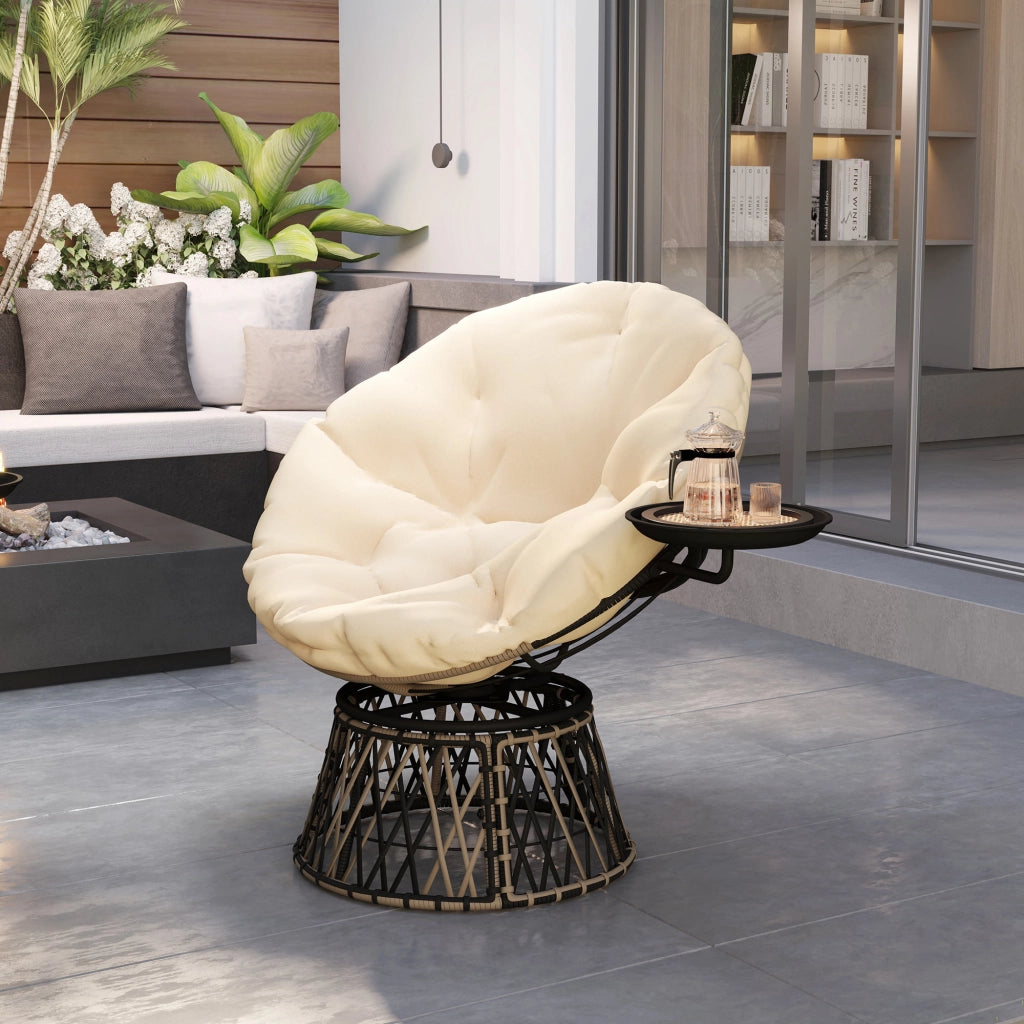 Poltrona a dondolo in rattan girevole 360' con cuscino rotondo ¨C zephmum ¨C beige diam. 90 cm