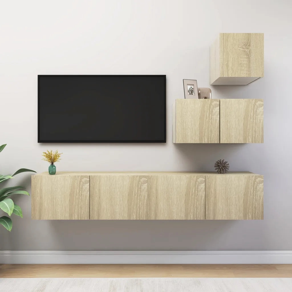 Set di Mobili Porta TV 4 pz-Credenza per TV Rovere Sonoma in Legno Multistrato 876552
