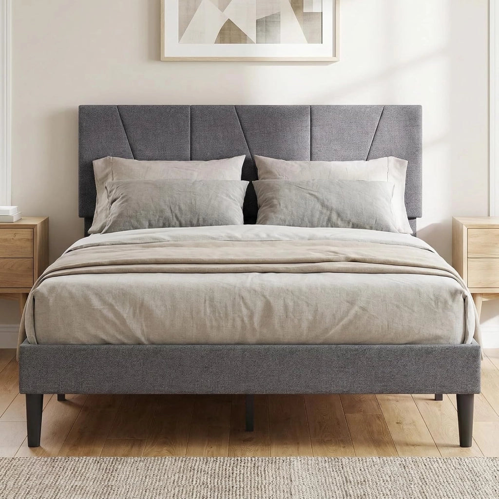 Struttura Letto Matrimoniale, Letto Piattaforma Rivestito in Lino con Testiera Regolabile in Altezza, Doghe in Legno a Supporto del Materasso, Silenzioso (200x160cm)