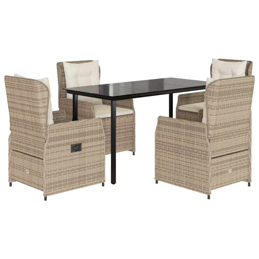 Set da Pranzo da Giardino 5 pz con Cuscini Beige in Polyrattan 3262891