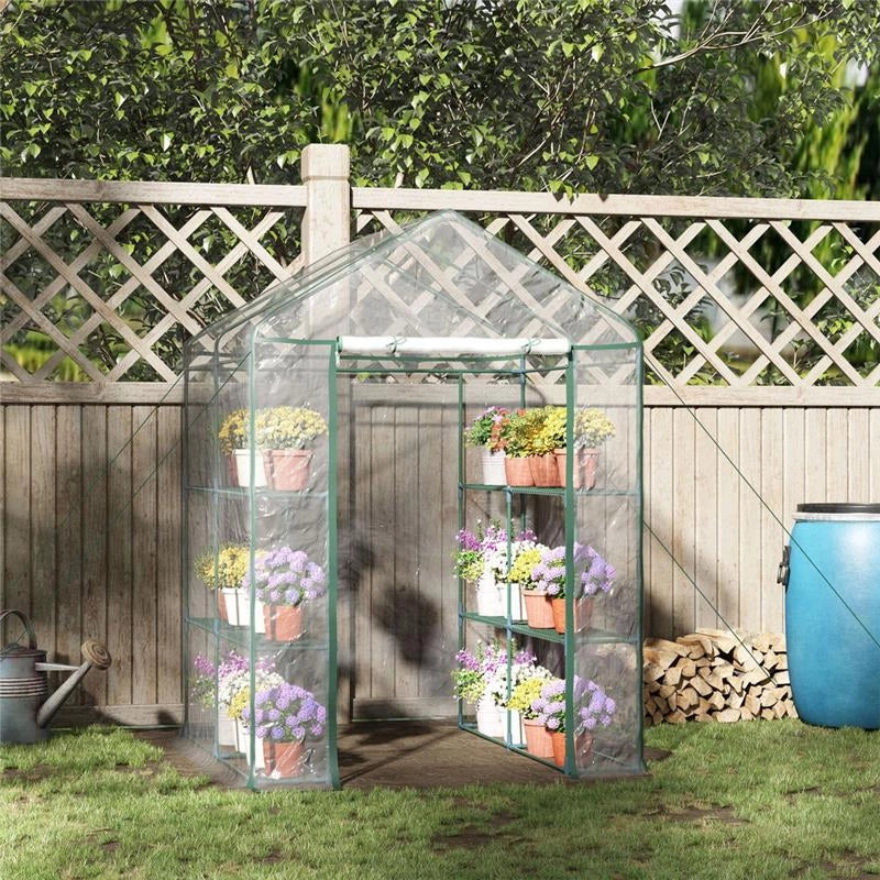 SERRA DA GIARDINO IN PVC TRASPARENTE SCAFFALI PER PIANTE 143 X 143 X 195 CM