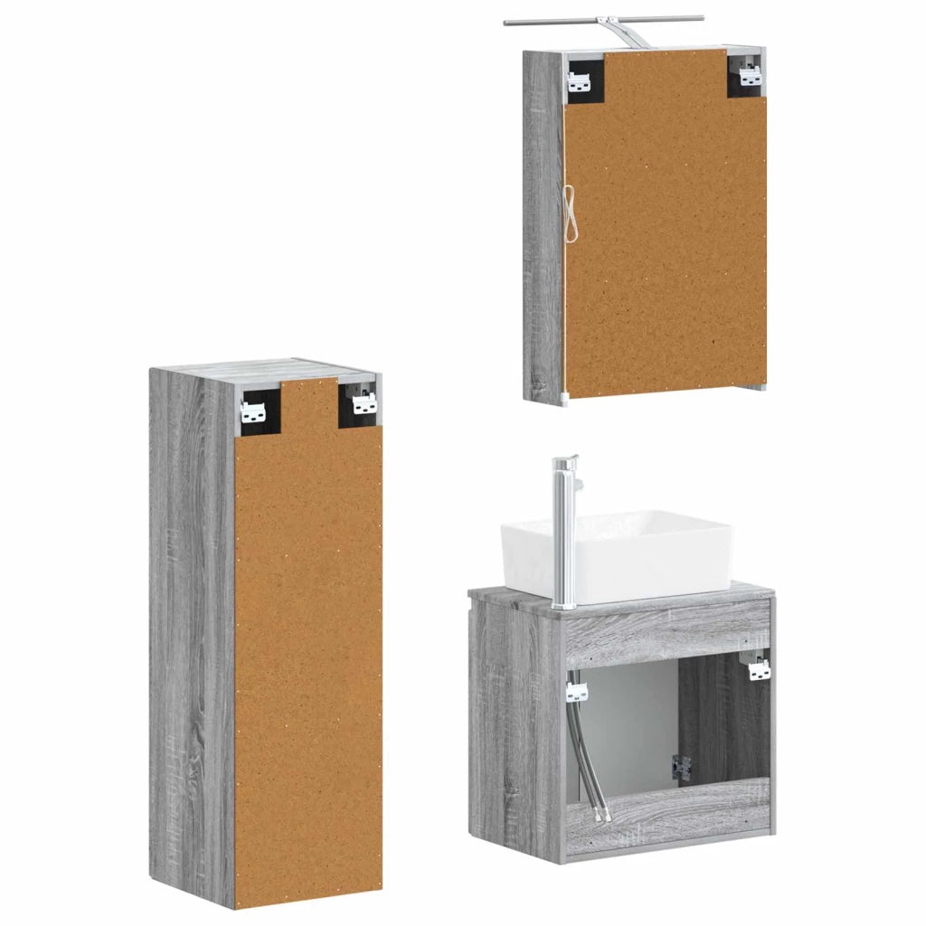 Set di mobili per il bagno 4 pcs Sonoma grigio 3407436