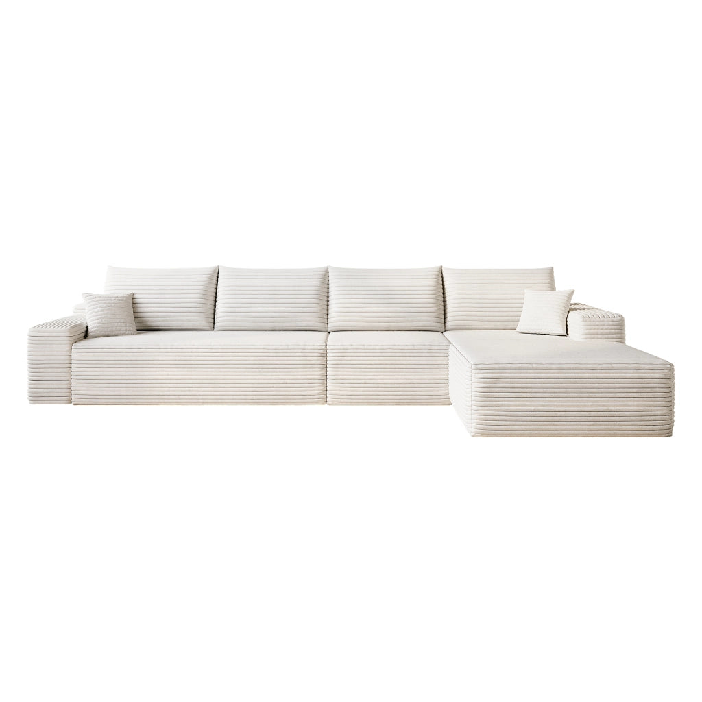 Divano modulare angolare - con seduta profonda e chaise longue - in tessuto - bianco