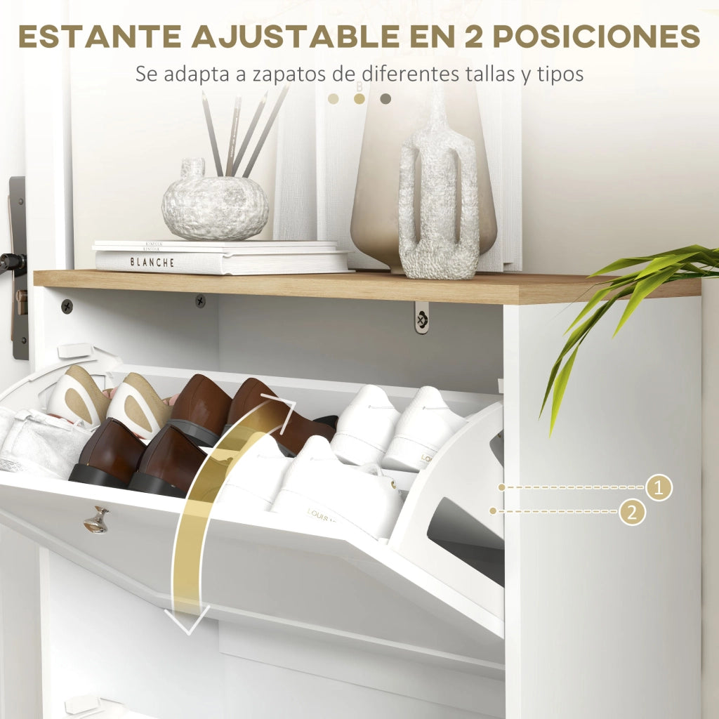 Scarpiera con 2 Ante e Ripiani Ajustables ¨C zephmum ¨C 60x23.5x80 cm Bianco