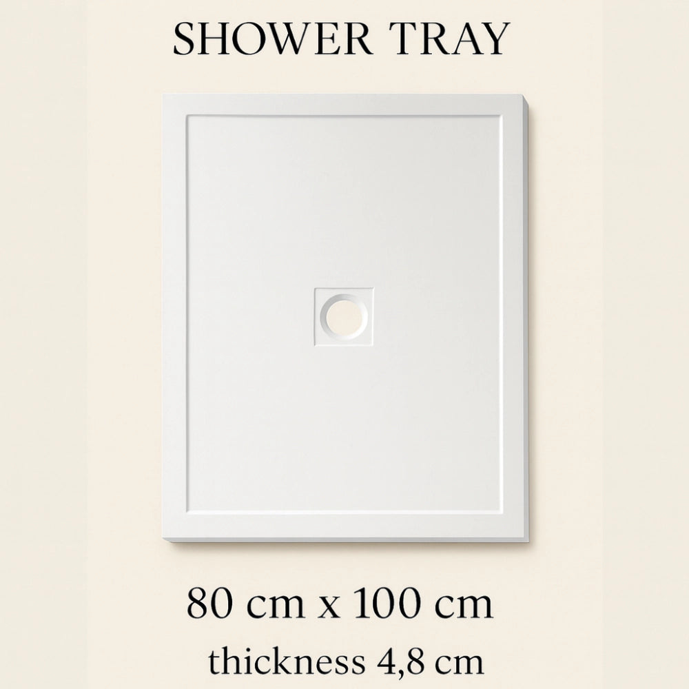 Piatto doccia cemento effetto pietra 80 x 100 cm spessore 4,8 cm antiscivolo *** colore- bianco, confezione 1