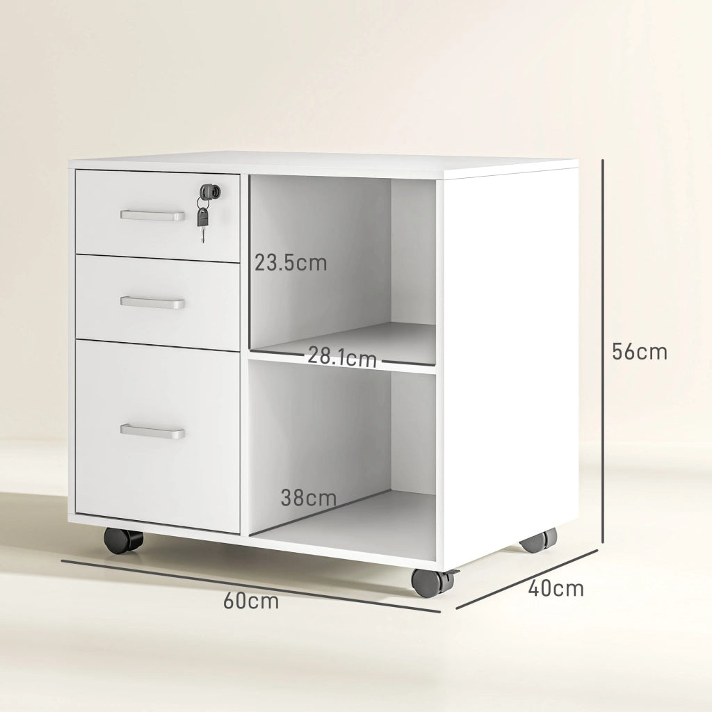 Cassettiera da Ufficio Schedario  con 3 Cassetti Serratura e Chiavi 60x40x56 cm Bianco