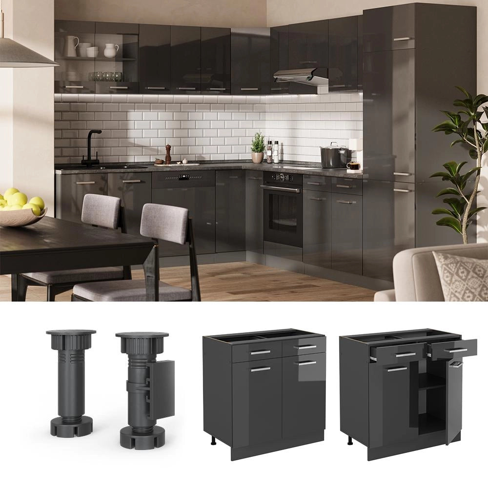 Mobiletto base per cucina R-Line Antracite lucido/Antracite 80 cm, PL Rovere Vicco