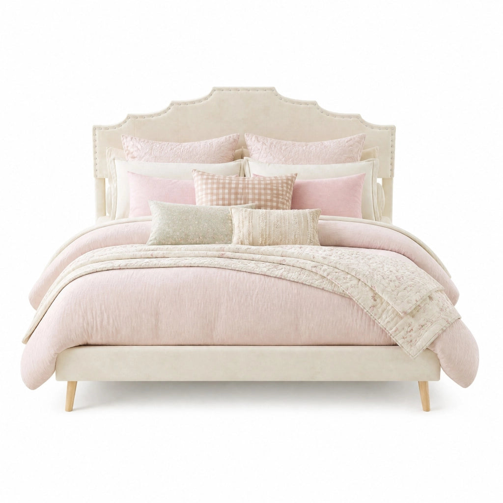 Letto matrimoniale 160x200 cm in tessuto e metallo beige