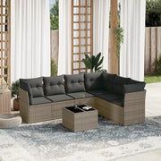Set Divani da Giardino 7 pz con Cuscini Grigio in Polyrattan