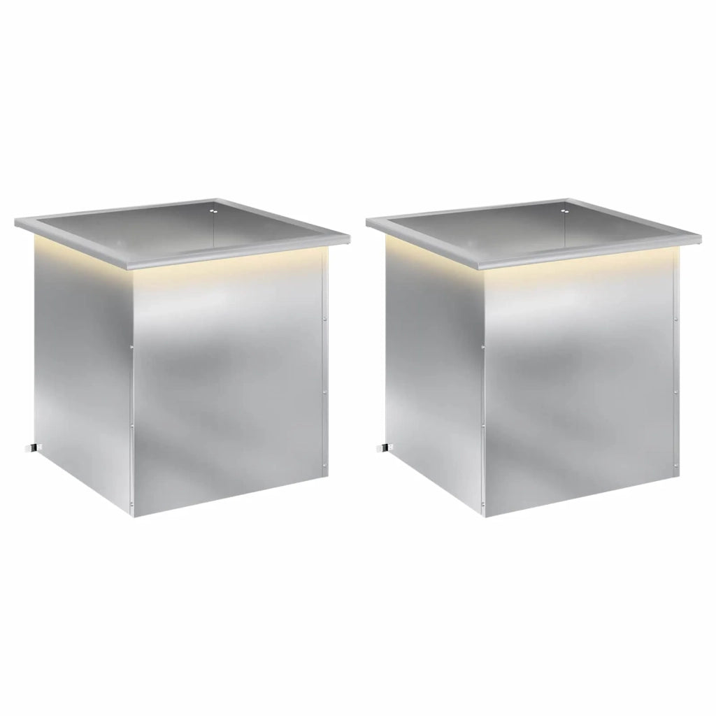 Fioriera da giardino con LED 2 pz Argento 50 x 50 x 48 cm 8008193