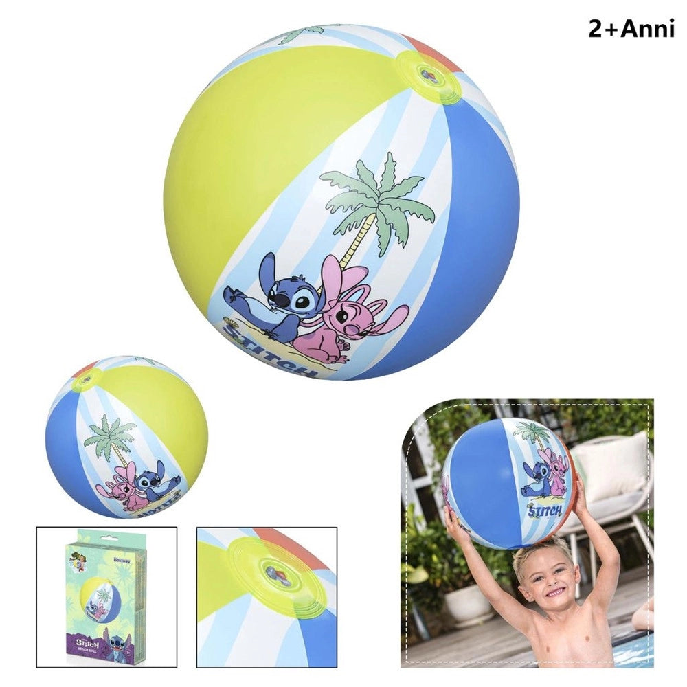Trade Shop - Pallone Gonfiabile Spiaggia Piscina Design A Spicchi Con Stitch Per Bambini 2+ Anni 9104t -