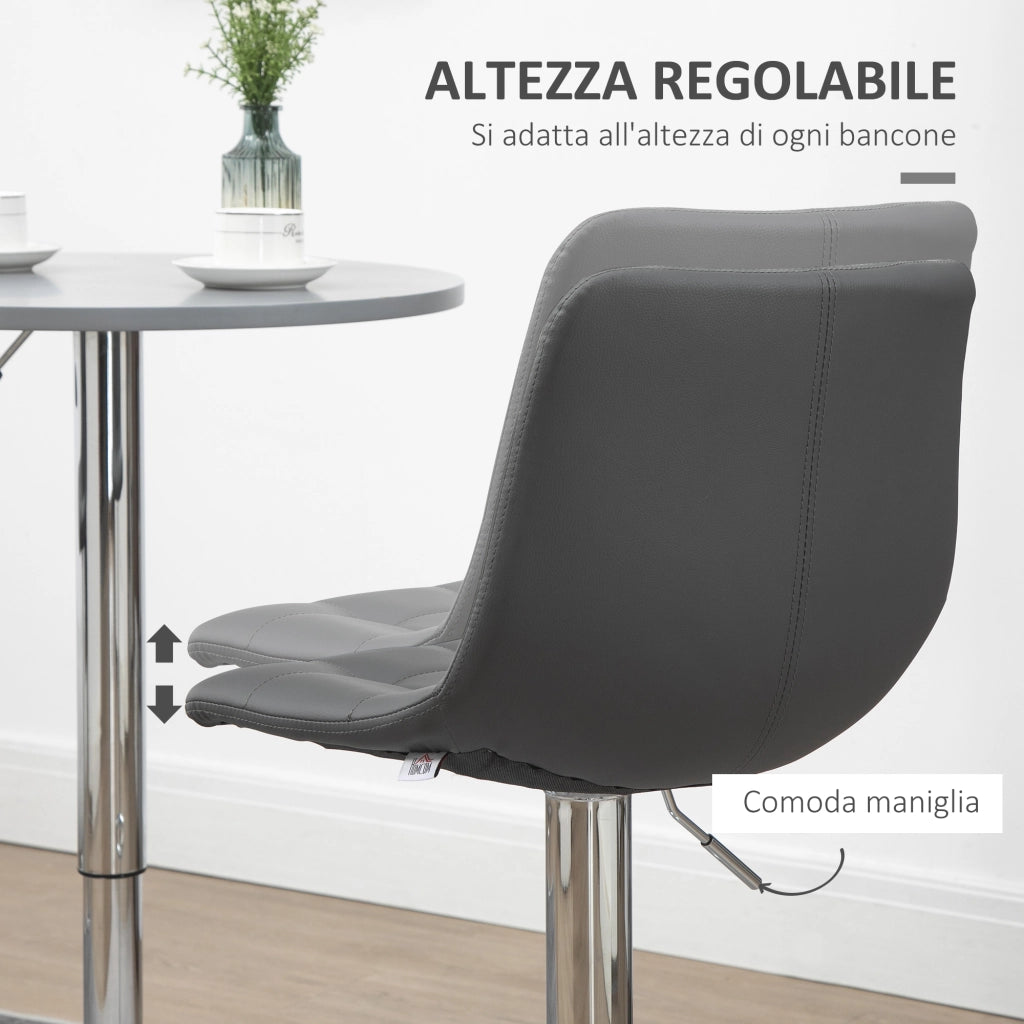 EasyComfort Set 2 Sgabelli Alti Moderno da Bar Girevoli con Schienale e Poggiapiedi, Sedia con Altezza regolabile, 42x45x89-110cm, Grigio