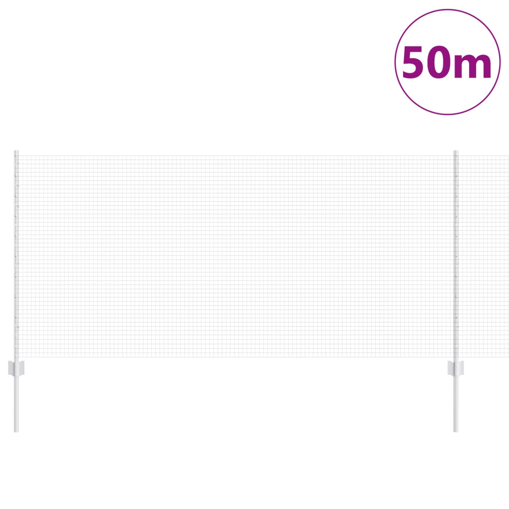 Recinzione in Filo Saldato con 44 Pali U Argento 1x50 m Acciaio