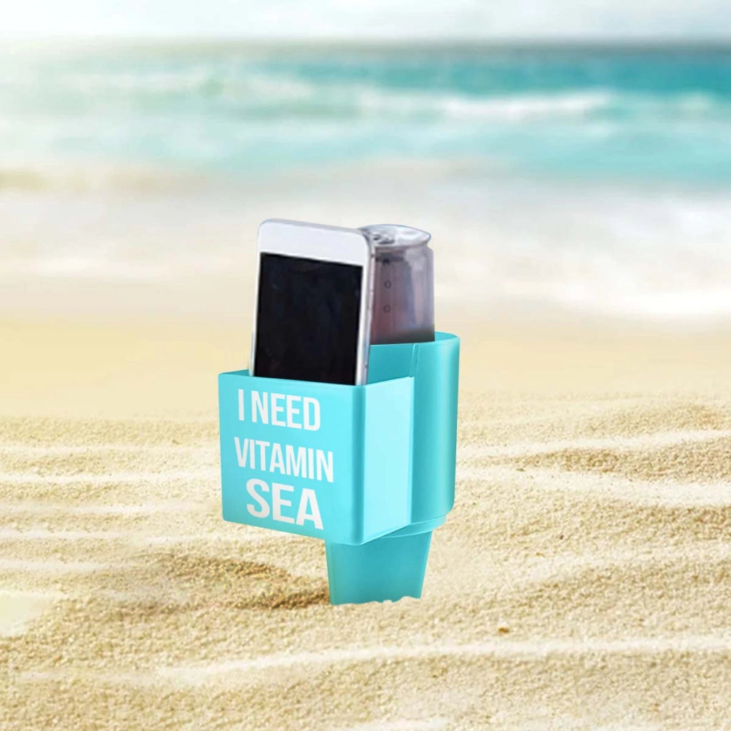 Portabicchieri da spiaggia per bevande e telefono con scomparto frontale Blu Cuisine Elegance