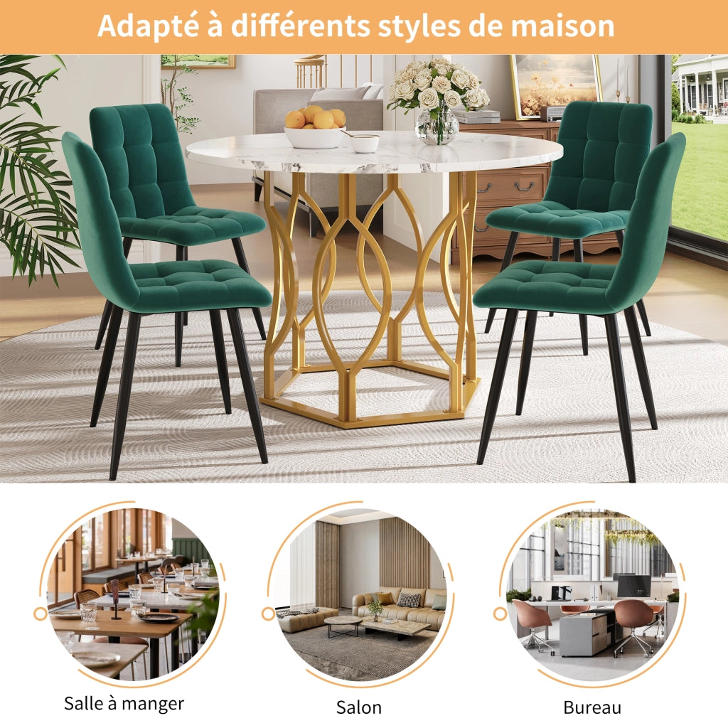 Tavolo da pranzo rotondo con piano in MDF e gambe in ferro, per cucina e soggiorno, bianco e oro, 100 × 100 × 76 cm