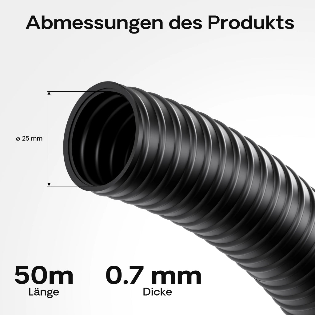 Tubo spiralato per pompe nero 50 m Ø 25mm (1″) con spirale rinforzata in PVC anti-attorcigliamento