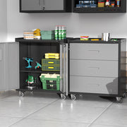 Cassettiera portautensili in metallo con ruote 75x42x88 cm a 3 cassetti nero/grigio