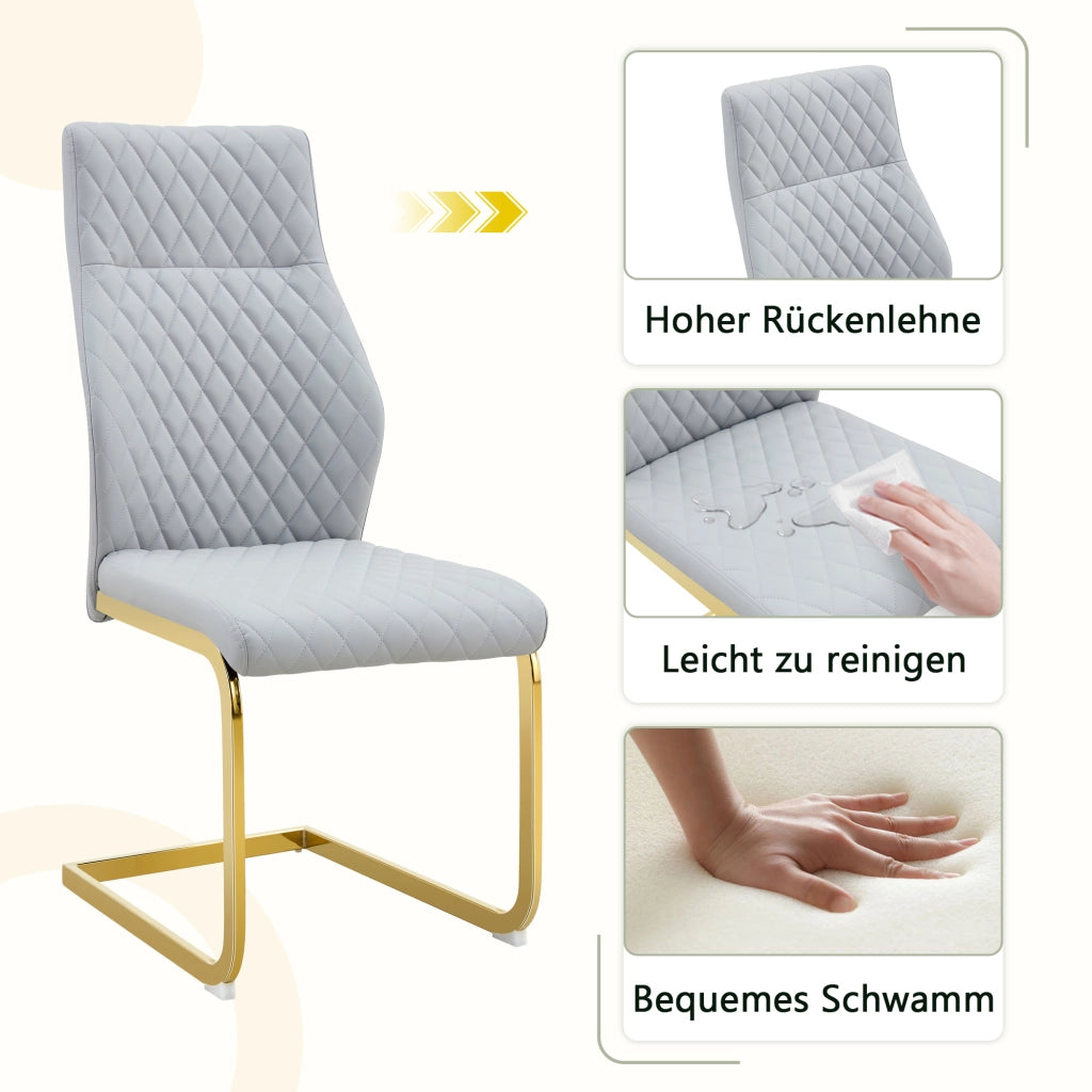Sedia da sala da pranzo set da 2 con schienale alto e imbottitura in PU effetto pelle struttura in metallo dorato