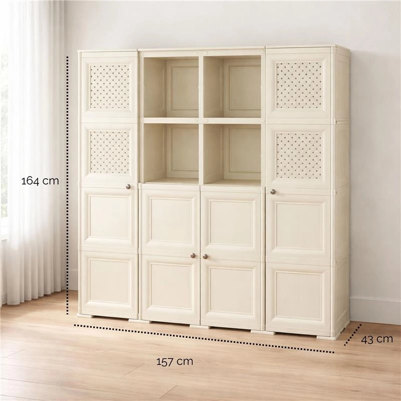 ARMADIO 4 ANTE ANGORA 157X43X164 CM CON 4 RIPIANI – MOBILE ALTO CONTENITORE PER ORGANIZZAZIONE CASA E ZONA GIORNO