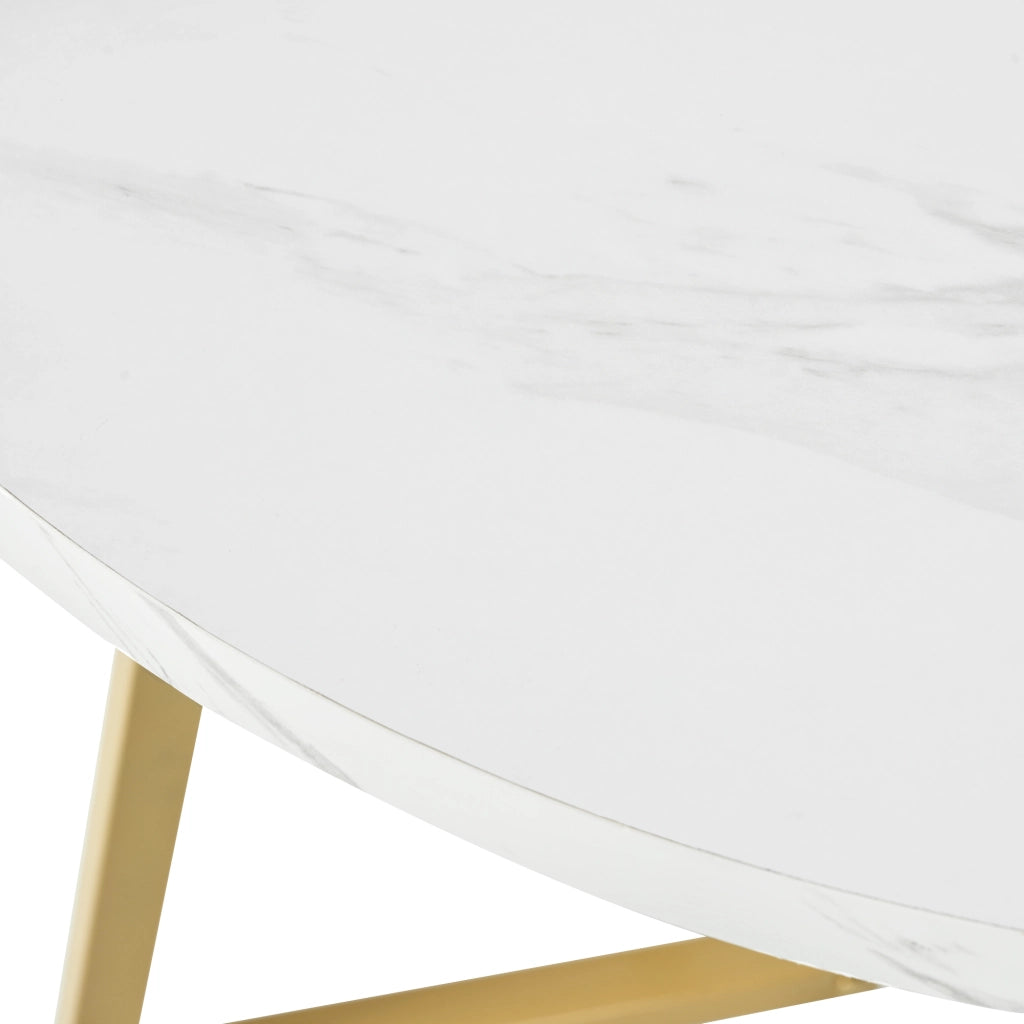 Tavolo da Pranzo Rotondo con 4 Sedie ¨C MINIMAL ¨C Piano Bianco MDF, Gambe Metallo Dorato, Velluto Grigio Scuro, ?80cm