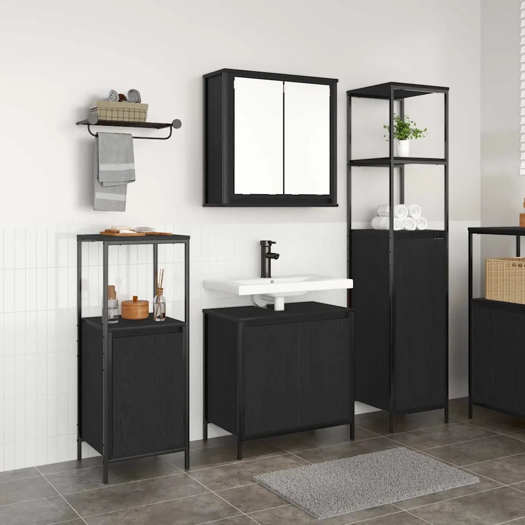 Set di mobili per il bagno 3 pcs Rovere Nero Legno multistrato 3328394
