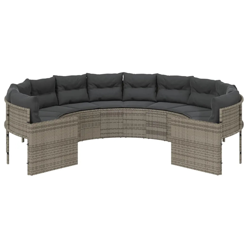 vidaXL Divano da Giardino con Cuscini Circolare Grigio in Polyrattan