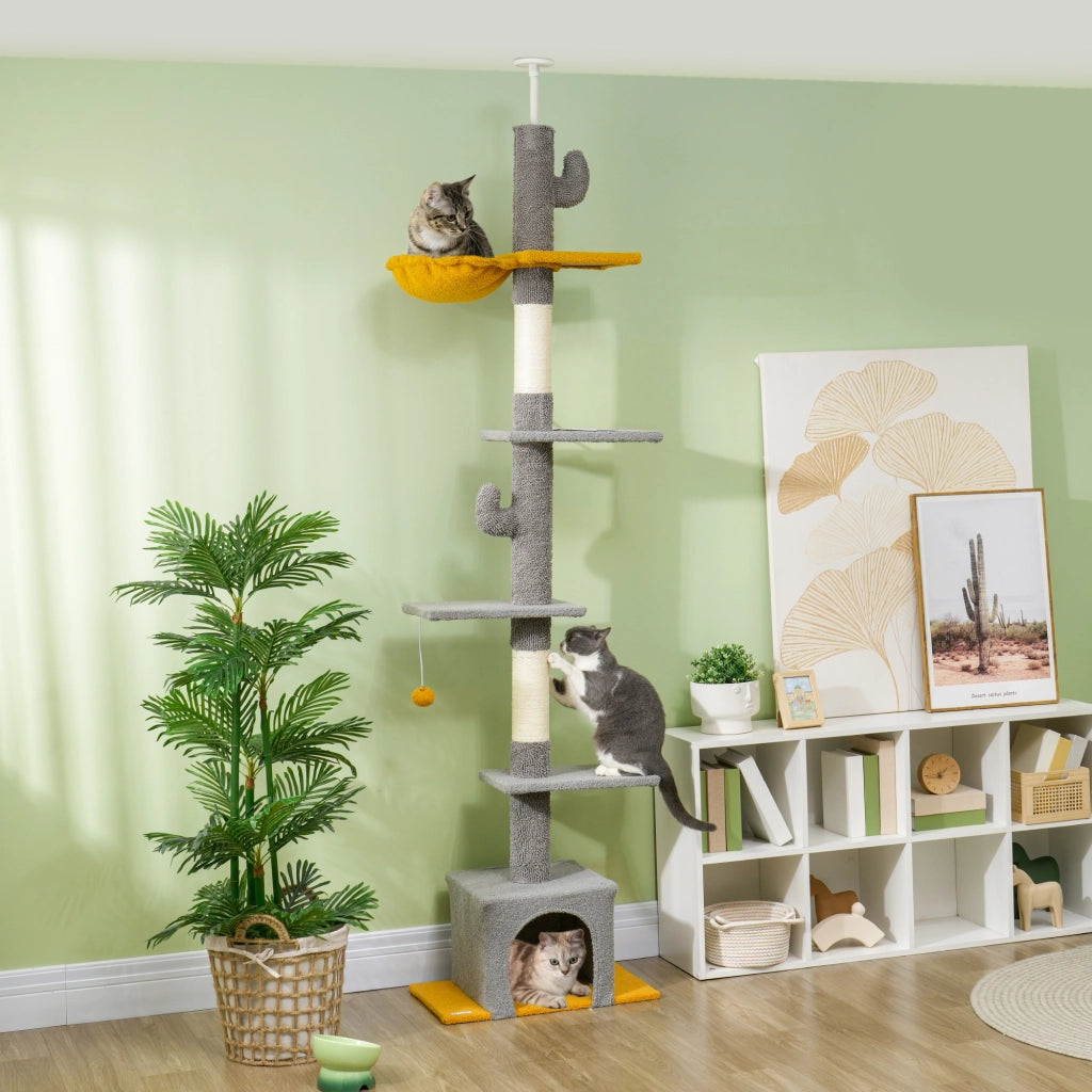 Tiragraffi per Gatti 275cm ¨C Xylo ¨C 6 Livelli con Piattaforme e Cuccia Grigio Chiaro